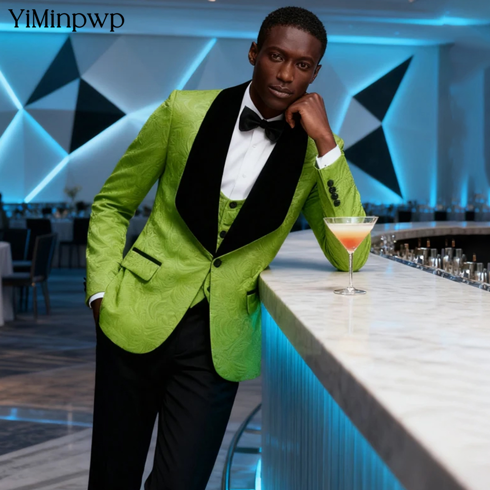 Men Formal Wear Modern - YiMinpwp Зеленый жаккардовый мужской костюм, однобортный
